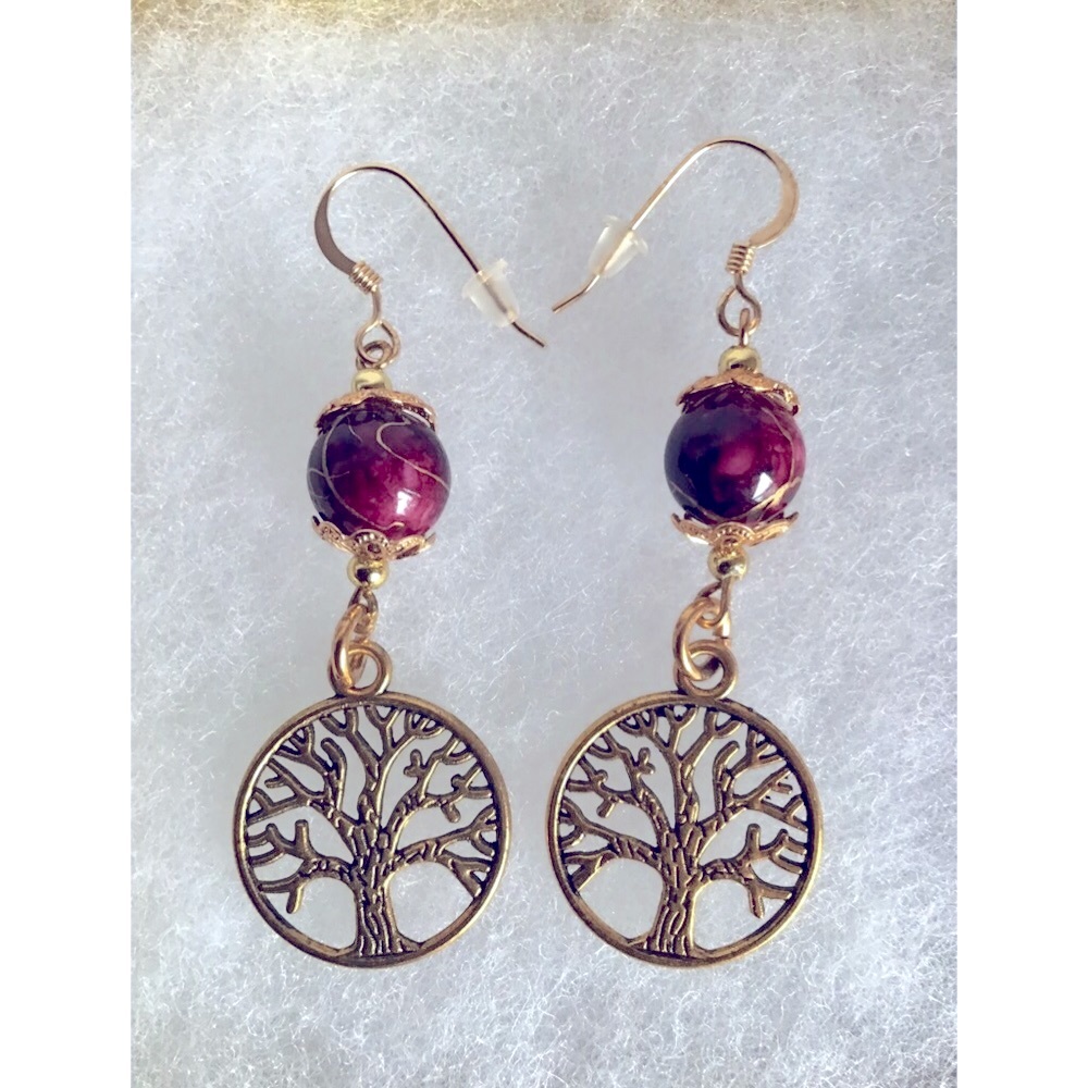 Artisan Crafted Glass Bead Elegant Tree Of Life Sterling Silver EarWires
